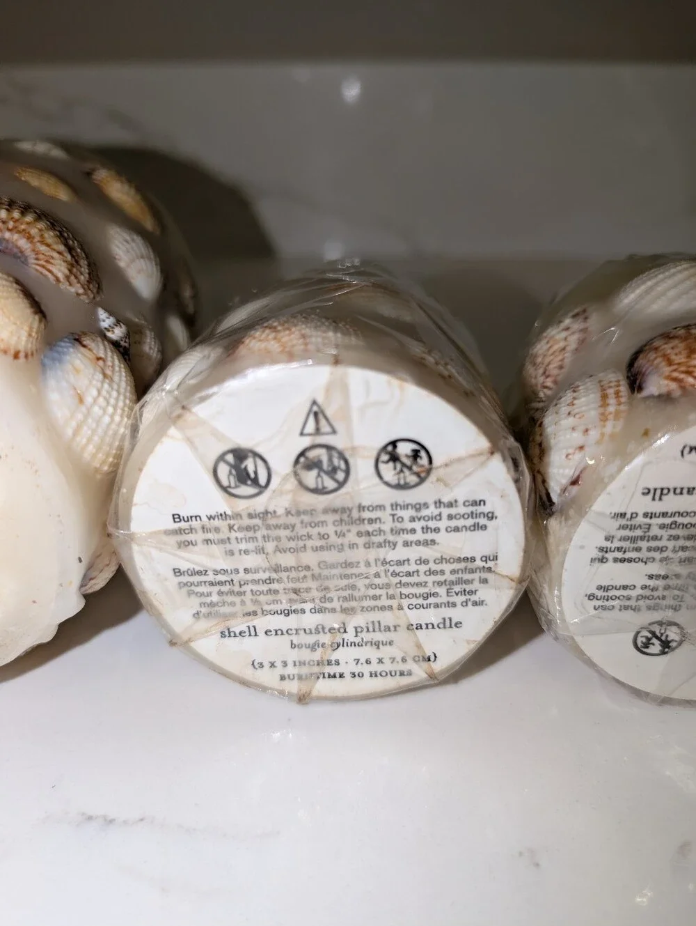 Pottery Barn Shell Encrusted Pillar Candles - Set Of 4